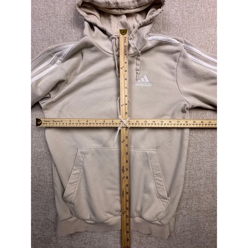 Adidas Mens Essentials 3-Stripes Fleece Hoodie Beige Small